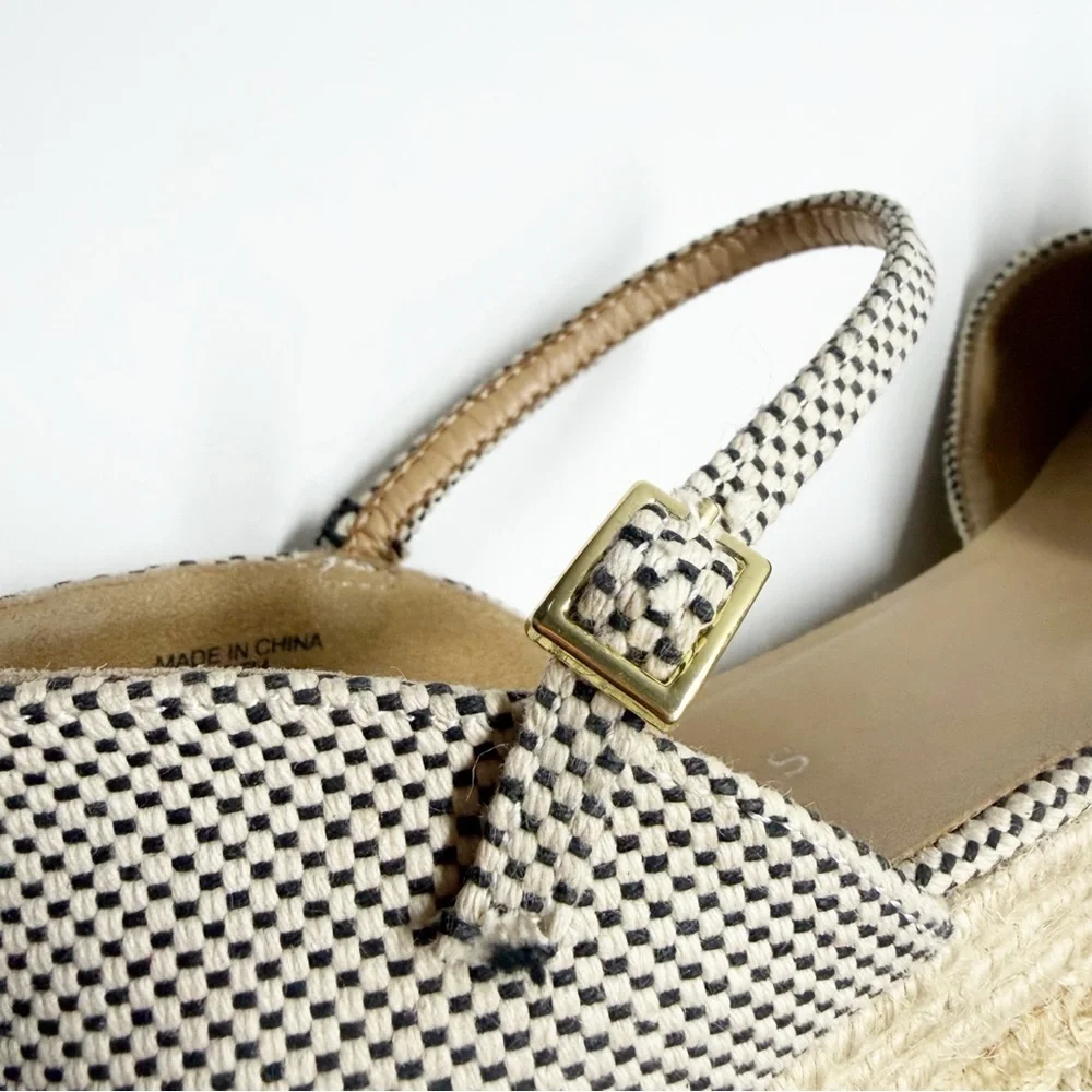 Talbots Lyndsay D’Orsay Pom Two Tone Cotton Espadrille Wedges